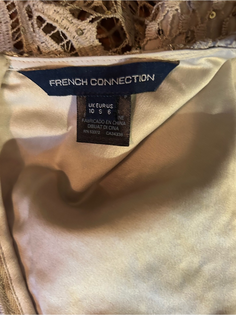French Connection Nude Caballo Lace Sequined Mini Dress. Sz. 6 - Picture 8 of 15